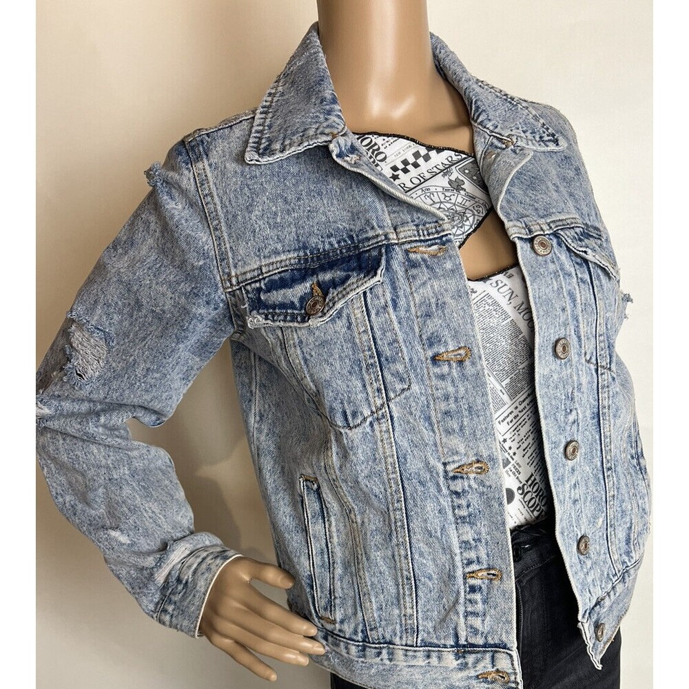 Highway Jeans Size Large Womens Blue Distressed Button Denim Jacket 51685